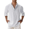 Camicie Henley da uomo a maniche lunghe, in cotone-lino, stile streetwear, leggere