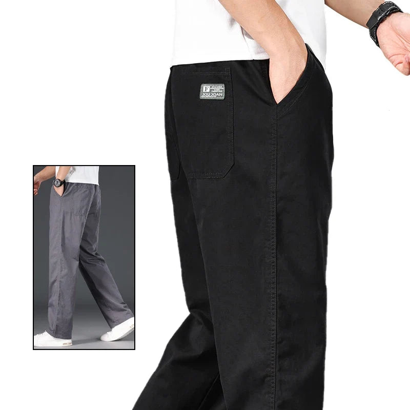 Pantaloni casual da uomo, taglia grande, in cotone, vestibilità ampia