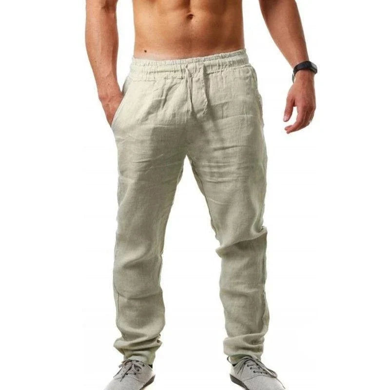 Pantaloni estivi da uomo in cotone e lino oversize a gamba larga