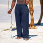 Pantaloni estivi da uomo in cotone e lino oversize a gamba larga