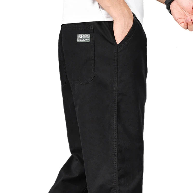 Pantaloni casual da uomo, taglia grande, in cotone, vestibilità ampia