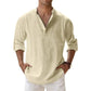 Camicie Henley da uomo a maniche lunghe, in cotone-lino, stile streetwear, leggere