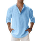 Camicie Henley da uomo a maniche lunghe, in cotone-lino, stile streetwear, leggere