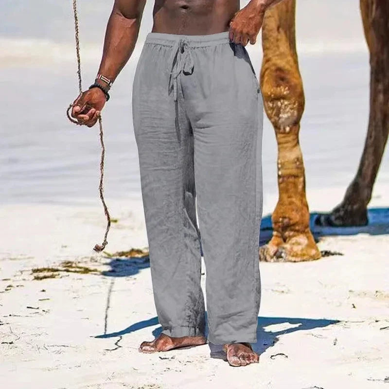 Pantaloni estivi da uomo in cotone e lino oversize a gamba larga
