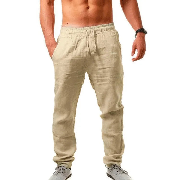 Pantaloni estivi da uomo in cotone e lino oversize a gamba larga