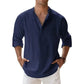 Camicie Henley da uomo a maniche lunghe, in cotone-lino, stile streetwear, leggere