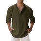 Camicie Henley da uomo a maniche lunghe, in cotone-lino, stile streetwear, leggere