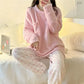 Set pigiama da donna in pile spesso e caldo, pigiama invernale casual a tinta unita con top