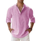 Camicie Henley da uomo a maniche lunghe, in cotone-lino, stile streetwear, leggere