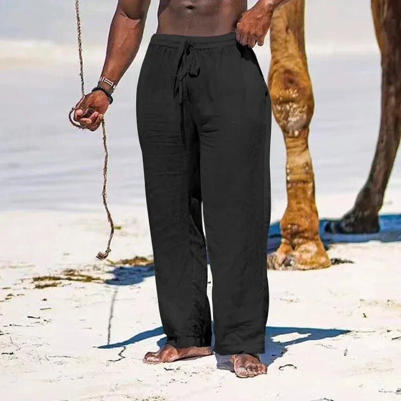 Pantaloni estivi da uomo in cotone e lino oversize a gamba larga