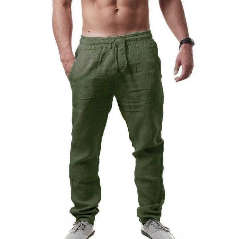 Pantaloni estivi da uomo in cotone e lino oversize a gamba larga