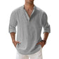 Camicie Henley da uomo a maniche lunghe, in cotone-lino, stile streetwear, leggere