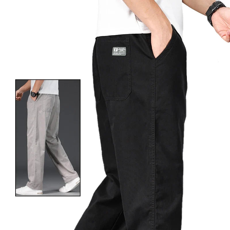 Pantaloni casual da uomo, taglia grande, in cotone, vestibilità ampia