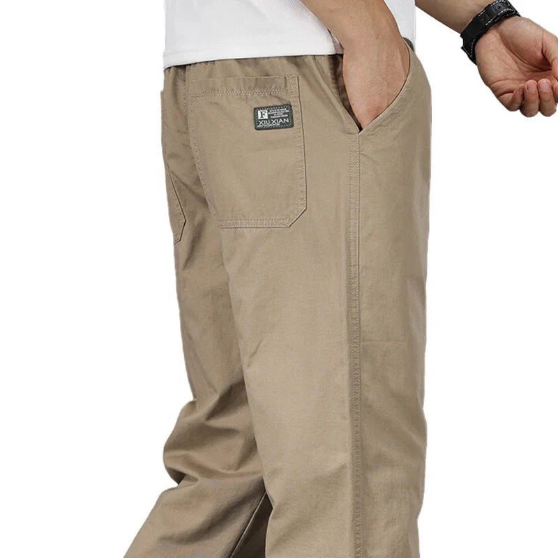 Pantaloni casual da uomo, taglia grande, in cotone, vestibilità ampia