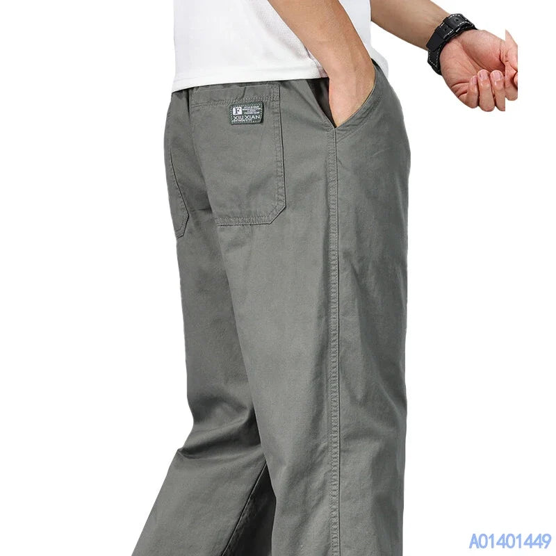 Pantaloni casual da uomo, taglia grande, in cotone, vestibilità ampia