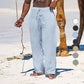 Pantaloni estivi da uomo in cotone e lino oversize a gamba larga