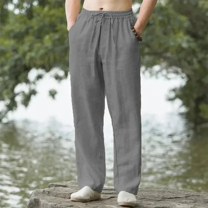 Pantaloni estivi da uomo in cotone e lino oversize a gamba larga