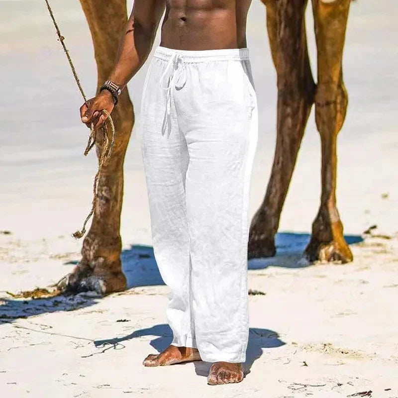 Pantaloni estivi da uomo in cotone e lino oversize a gamba larga