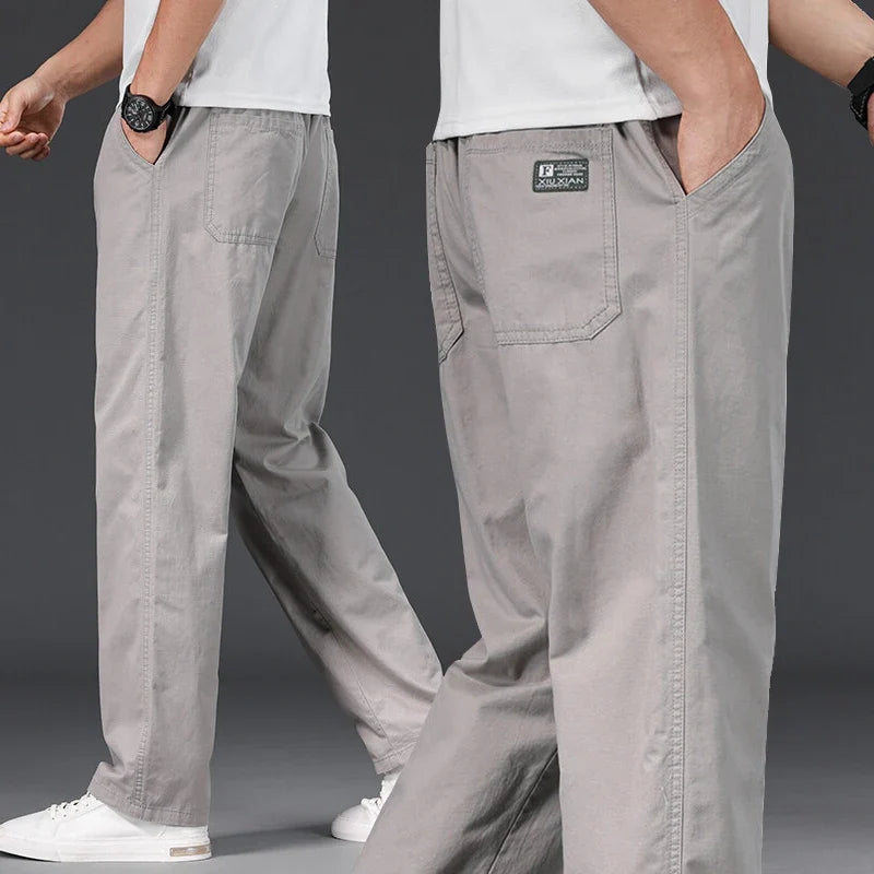 Pantaloni casual da uomo, taglia grande, in cotone, vestibilità ampia