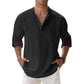 Camicie Henley da uomo a maniche lunghe, in cotone-lino, stile streetwear, leggere